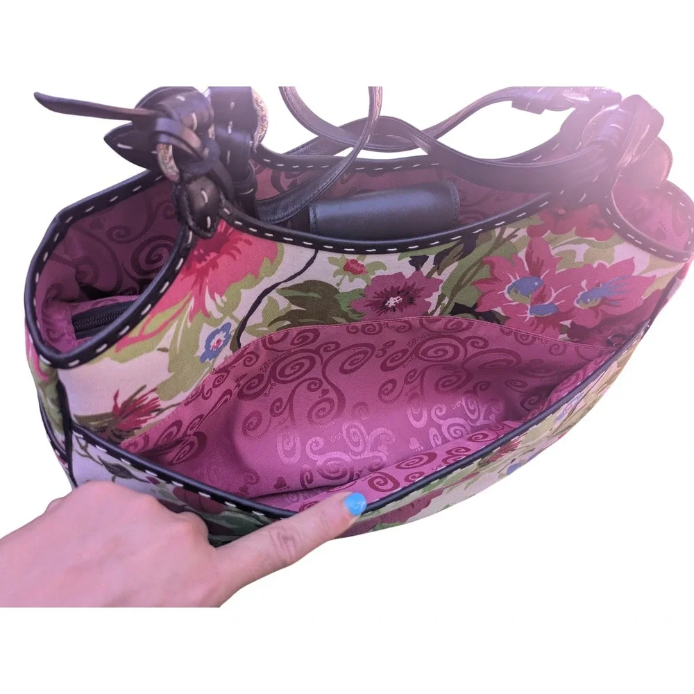 Brighton Floral Canvas Leather Trim Shoulder Bag Multi Color D145501 Medium Tote